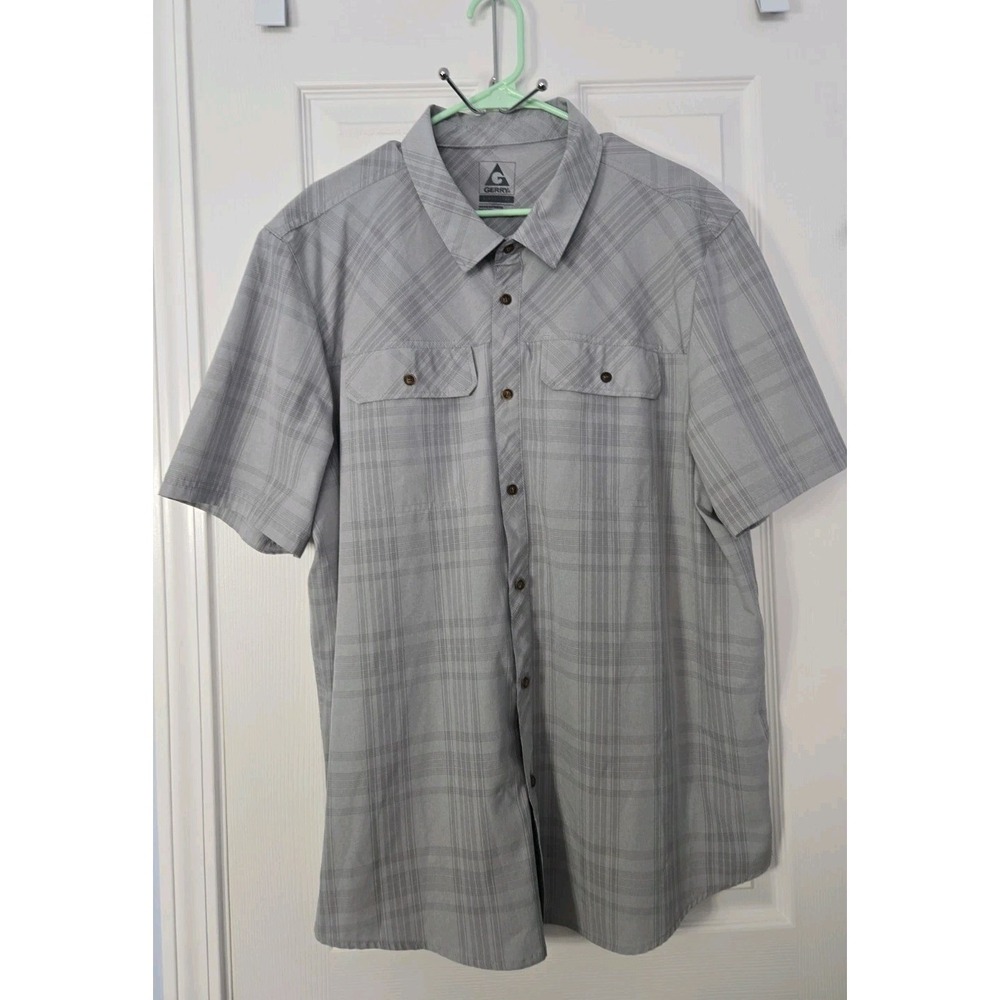 Gerry Shirt Mens 2XL Grey Polyester Button Down Collared Short Sleeve Outdoor